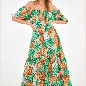 FARM Rio Pineapple Garden Linen Dress Medium